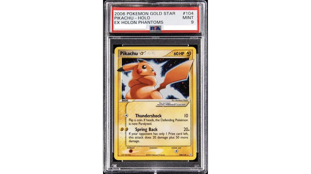 Pikachu Gold Star: la carta EX Holon Phantoms PSA 9